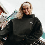 Fancy Oversized Fleece Embroidered Rolled Neck - Evergreen