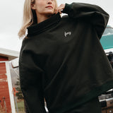 Fancy Oversized Fleece Embroidered Rolled Neck - Evergreen