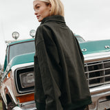 Fancy Oversized Fleece Embroidered Rolled Neck - Evergreen