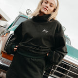 Fancy Oversized Fleece Embroidered Rolled Neck - Evergreen