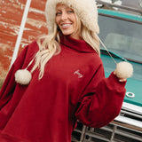 Fancy Oversized Fleece Embroidered Rolled Neck - Rich Burgundy