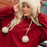 Fancy Oversized Fleece Embroidered Rolled Neck - Rich Burgundy