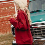 Fancy Oversized Fleece Embroidered Rolled Neck - Rich Burgundy