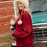 Fancy Oversized Fleece Embroidered Rolled Neck - Rich Burgundy