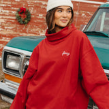 Fancy Oversized Fleece Embroidered Rolled Neck - Jolly Berry