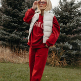 Fancy Oversized Fleece Striped Mockneck - Jolly Berry