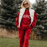 Fancy Oversized Fleece Striped Mockneck - Jolly Berry