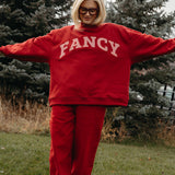 Fancy Oversized Fleece Striped Mockneck - Jolly Berry