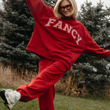 Fancy Oversized Fleece Striped Mockneck - Jolly Berry