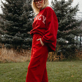 Fancy Fleece Cuffed Leg Sweatpants - Jolly Berry