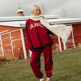 Fancy Fleece Cuffed Leg Sweatpants - Rich Burgundy