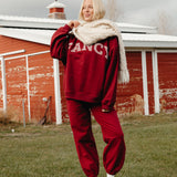 Fancy Fleece Cuffed Leg Sweatpants - Rich Burgundy