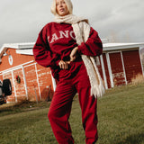 Fancy Fleece Cuffed Leg Sweatpants - Rich Burgundy