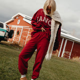Fancy Fleece Cuffed Leg Sweatpants - Rich Burgundy
