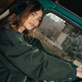 (PREORDER) Fancy Oversized Fleece Striped Mockneck - Evergreen