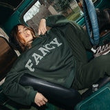 (PREORDER) Fancy Oversized Fleece Striped Mockneck - Evergreen