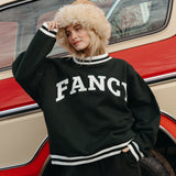 (PREORDER) Fancy Oversized Fleece Varsity Mockneck - Evergreen