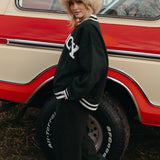 (PREORDER) Fancy Oversized Fleece Varsity Mockneck - Evergreen