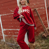 Fancy Oversized Fleece Varsity Mockneck - Jolly Berry
