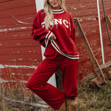 Fancy Oversized Fleece Varsity Mockneck - Jolly Berry