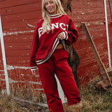 Fancy Oversized Fleece Varsity Mockneck - Jolly Berry