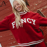 Fancy Oversized Fleece Varsity Mockneck - Jolly Berry