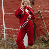 Fancy Oversized Fleece Varsity Mockneck - Jolly Berry