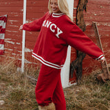 Fancy Oversized Fleece Varsity Mockneck - Jolly Berry