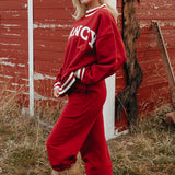 Fancy Oversized Fleece Varsity Mockneck - Jolly Berry