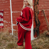 Fancy Oversized Fleece Varsity Mockneck - Jolly Berry