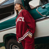 Fancy Fleece Wide Leg Sweatpants - Rich Burgundy