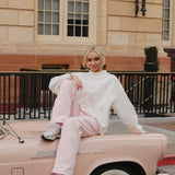 Fancy Oversized French Terry Mockneck - Pearl Pink Allover Hearts