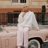 Fancy Oversized French Terry Mockneck - Pearl Pink Allover Hearts