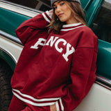 Fancy Oversized Fleece Varsity Mockneck - Rich Burgundy