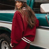 Fancy Oversized Fleece Varsity Mockneck - Rich Burgundy