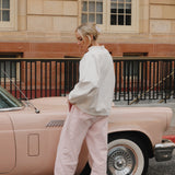 Fancy Oversized French Terry Mockneck - Pearl Pink Allover Hearts
