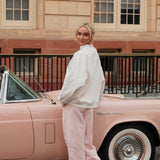 Fancy Oversized French Terry Mockneck - Pearl Pink Allover Hearts
