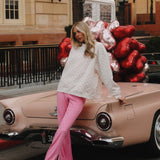 Fancy Oversized French Terry Mockneck - Fuchsia Pink Allover Hearts