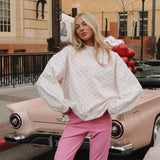 Fancy Oversized French Terry Mockneck - Fuchsia Pink Allover Hearts