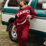 Fancy Fleece Wide Leg Sweatpants - Rich Burgundy