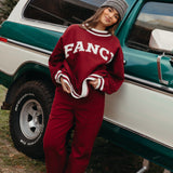 Fancy Fleece Wide Leg Sweatpants - Rich Burgundy