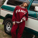 Fancy Fleece Wide Leg Sweatpants - Rich Burgundy
