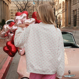 Fancy Oversized French Terry Mockneck - Fuchsia Pink Allover Hearts