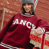 Fancy Oversized Fleece Varsity Mockneck - Rich Burgundy