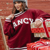Fancy Oversized Fleece Varsity Mockneck - Rich Burgundy