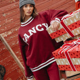 Fancy Fleece Wide Leg Sweatpants - Rich Burgundy