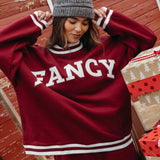Fancy Oversized Fleece Varsity Mockneck - Rich Burgundy