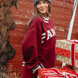 Fancy Oversized Fleece Varsity Mockneck - Rich Burgundy