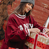 Fancy Oversized Fleece Varsity Mockneck - Rich Burgundy