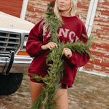 Fancy Oversized Fleece Striped Mockneck - Rich Burgundy